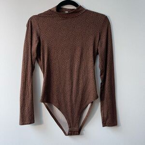 Gaze Women's Brown Leopard Print Long Sleeve Bodysuit Size Small
